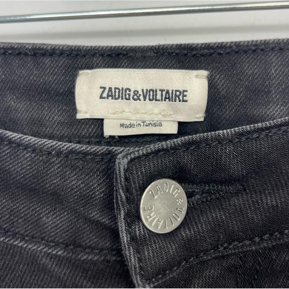 Zadig & Voltaire Paris Eva Zip Jeans Raw Released Hem Slim Skinny Black 27 - Picture 9 of 16